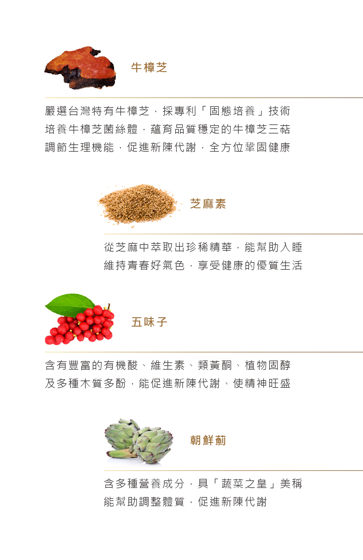 DHS活力寶甘成份牛樟芝菌絲體粉末(固態培養)、芝麻素、朝鮮薊萃取粉、五味子萃取粉、牛磺酸